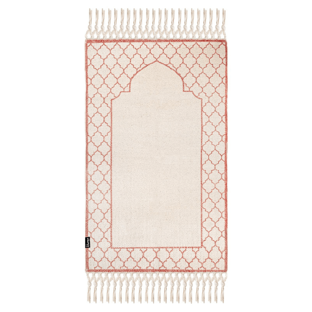 Khamsa Classic | Muslim Prayer Rug Prayer Mat Children Size 55 cm x 100 cm Arabic Style Janamaz in 100% Soft Organic Cotton Fabric Handcrafted Arabic Design | Zahri - Pink