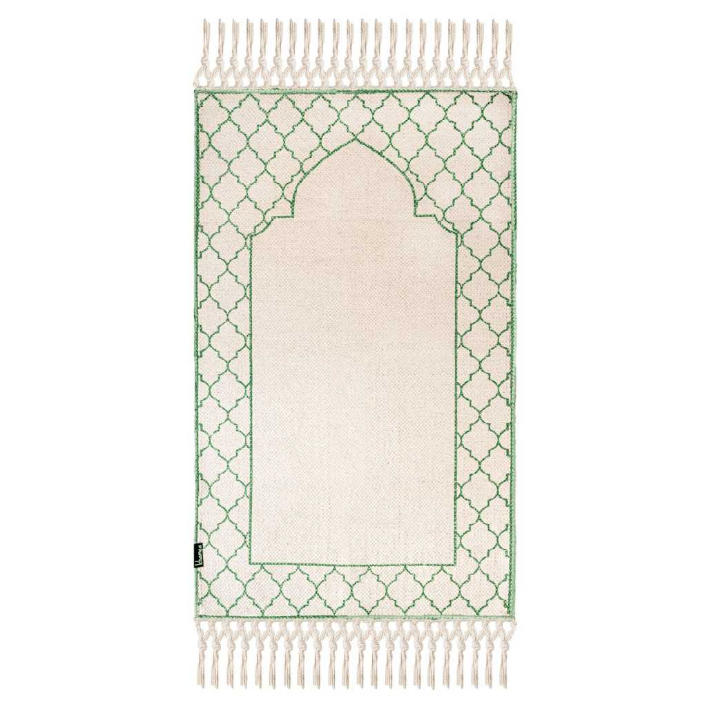Khamsa Classic | Muslim Prayer Rug Prayer Mat Children Size 55 cm x 100 cm Arabic Style Janamaz in 100% Soft Organic Cotton Fabric Handcrafted Arabic Design | Akhdar - Green